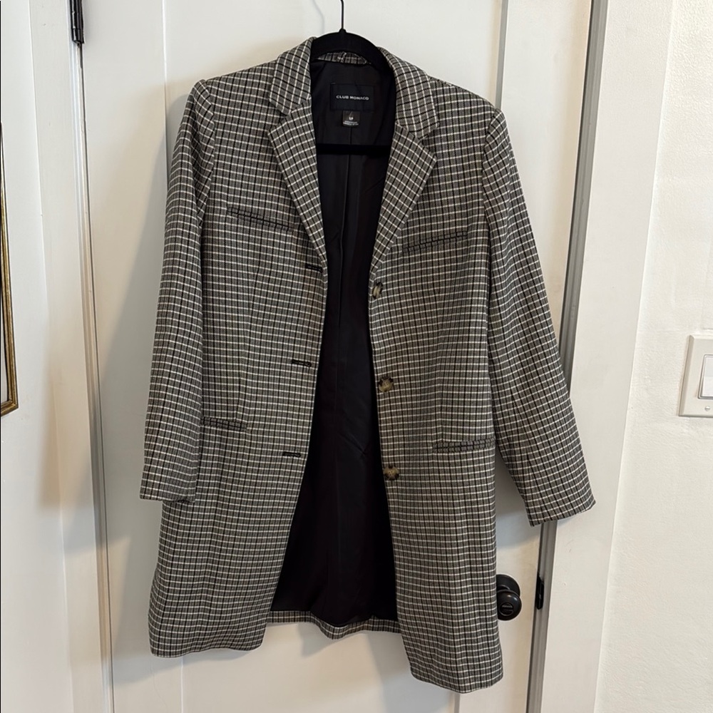 Club Monaco Black and White Checkered Pea Coat